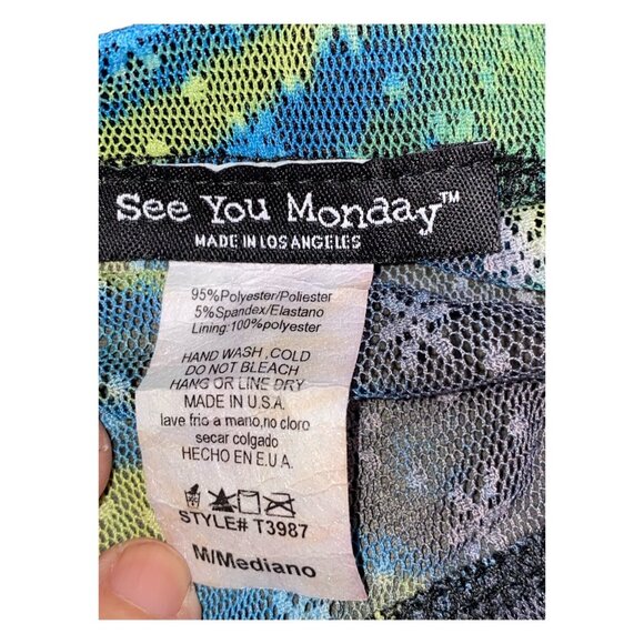 See You Monday Swimwear M Top Women Tie-Dye Net Strapless Blue Green - Picture 5 of 5